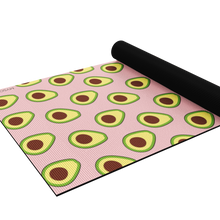 Load image into Gallery viewer, yoga mat half rolled with avocado design
