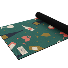 Load image into Gallery viewer, yoga mat with wine design half rolled up
