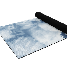 Load image into Gallery viewer, yoga mat half rolled with blue tie dye design
