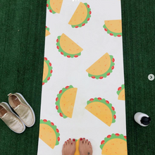 Load image into Gallery viewer, girl standing on yoga mat with taco design
