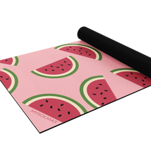 Load image into Gallery viewer, yoga mat half rolled up with watermelon design
