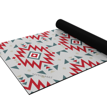 Load image into Gallery viewer, yoga mat with aztec design half rolled up
