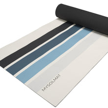 Load image into Gallery viewer, blue stripped yoga mat half rolled
