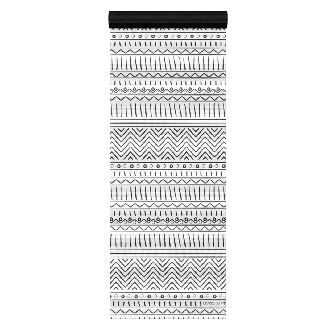 yoga mat with black and white aztec design